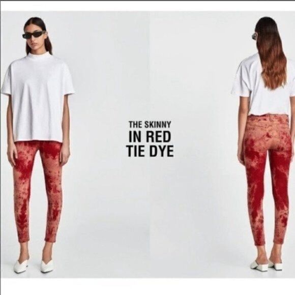 Zara Red Tie Dye Skinny Jeans NWT - Picture 5 of 15